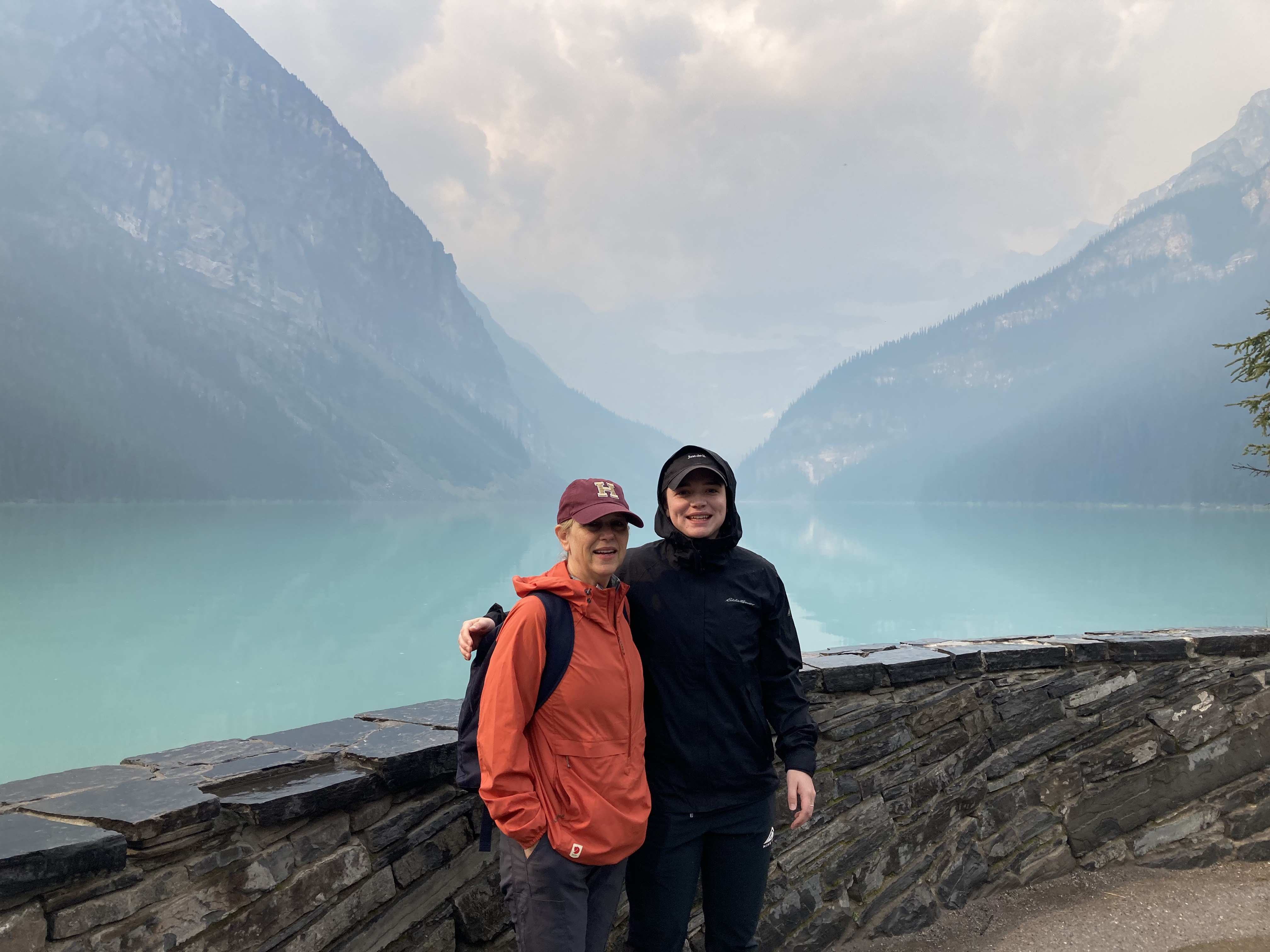 in front of a lake in Banff